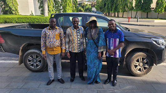 Professor Funmi Olopade (second from right) with FASUL Director, Dr. Alexander Eduful (second from left), Project Coordinator, Mr. Ignatus Kpobi Ndemole (left) and Project Accountant, Mr. Benjamin Adu Agyei (right)